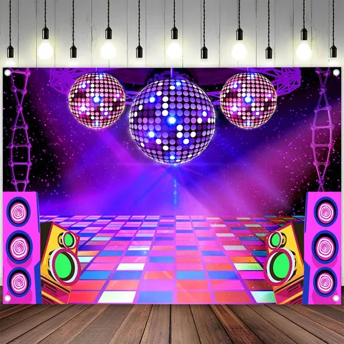 Miniatura 6 de Telón de fondo de discoteca de 5 x 3 pies, retro, brillante, para fiesta de los años 70, 80, 90, escenario, escenario, danza, decoración de fiesta