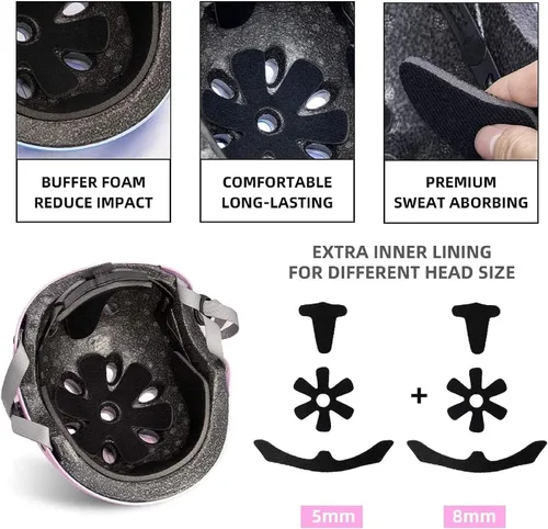 Miniatura 6 de Casco de bicicleta para niños pequeños, 2 tamaños ajustables, para niños y niñas, multideporte, ajustable, para scooter, bicicleta, monopatín