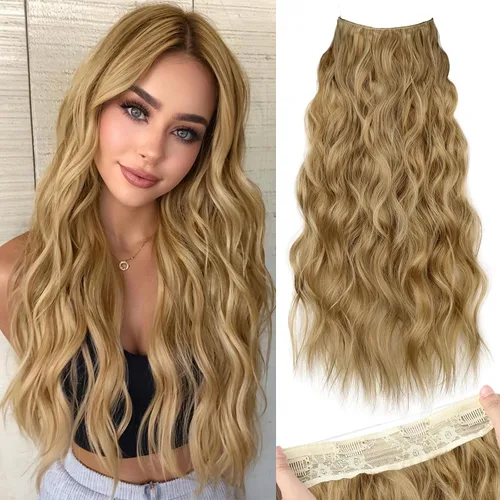 Miniatura 33 de KooKaStyle - Extensiones de cabello con hilo invisible, diadema transparente, ajustables, 4 clips fijadores, cabello largo y ondulado de 12