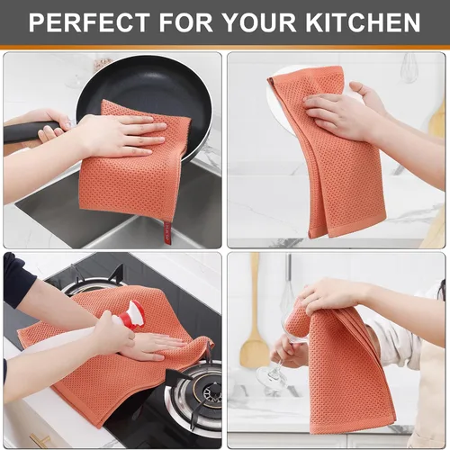 Miniatura 136 de Kitinjoy - Paños de cocina de 100 % algodón, tela de tejido gofrado, paño de limpieza ultrasuave, absorbente y de secado rápido. Beige