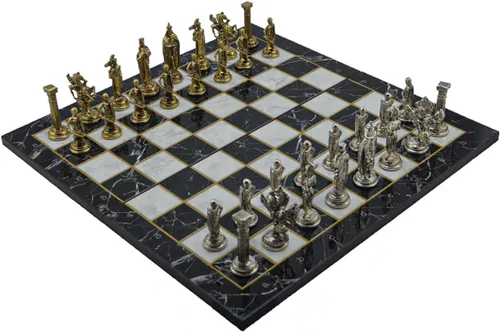 Juego de ajedrez metálico del ejército británico real para adultos, piezas hechas a mano y diseño de mármol o mosaico, tablero de ajedrez de madera