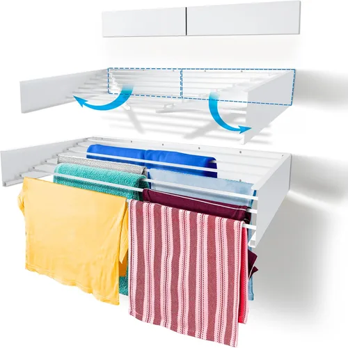 Miniatura 15 de Step Up Tendedero de Secado de Ropa (28 Pulgadas Blanco), Montado en la Pared, Tendedero de Ropa Retráctil, Capacidad de 40 Libras, 11.6 Pies