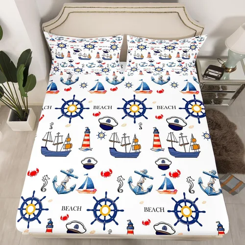 Miniatura 34 de Manfei Juego de sábana bajera de camuflaje de animales marinos, 2 piezas, diseño de camuflaje de tiburones y ballenas, con 1 funda de almohada