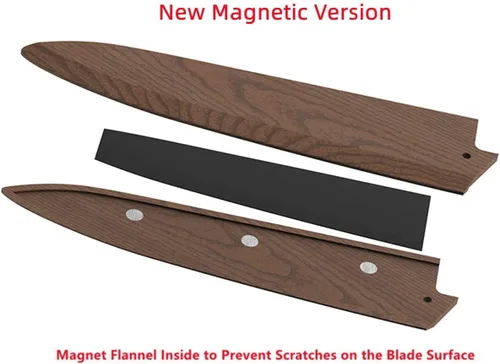 Miniatura 5 de Funda magnética hecha a mano para cuchillos de chef Kiritsuke de madera de nogal negro natural, funda protectora de madera