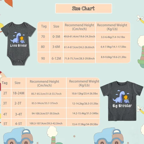 Miniatura 7 de Funnycokid Conjunto de camisetas a juego para hermano mayor, hermano pequeño, ropa de regalo para bebé