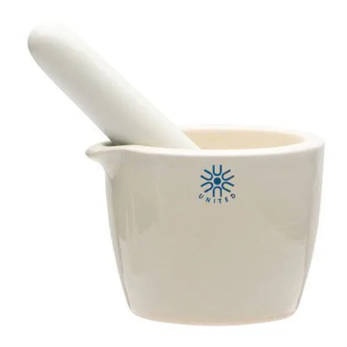 United Scientific™ Juego de mortero y mortero de cerámica, capacidad de 5.1 fl oz, forma profunda con boquilla de vertido, superficie de tazón de