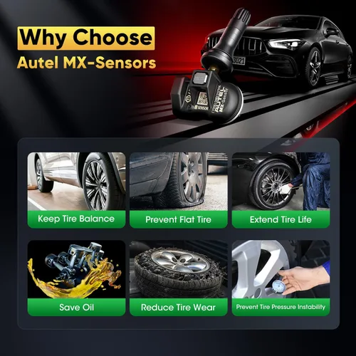 Miniatura 8 de Autel Juego de 4 sensores TPMS, sensor MX-2 en 1, 315 MHz + sensor programable universal TPMS de presión de 433 MHz, nivel OE 100% clonable por