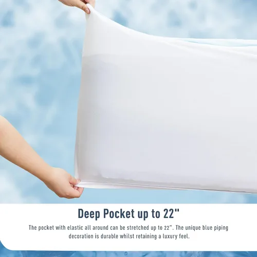 Miniatura 4 de Protector de colchón tamaño individual refrescante impermeable, con bolsillo profundo (18-22 pulgadas), transpirable y suave para personas que