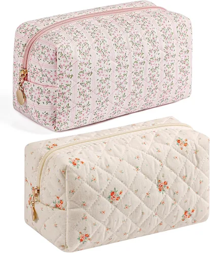 Miniatura 15 de Bolsa de maquillaje de viaje para mujeres y niñas, bolsa de maquillaje con cremallera, flores florales, organizador de maquillaje, bolsa de tela