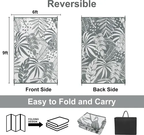 Miniatura 2 de Anidaroel Alfombras de exterior de 6 x 9 pies para patios, impermeables, reversibles, de plástico tropical, alfombra de campamento, alfombra grande