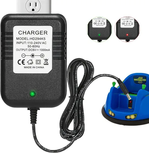 Cargador de 6 voltios para Flybar/Kidzone Coche de choque, Cargadores de repuesto para juguetes de auto de montar para niños, Cargador de batería de
