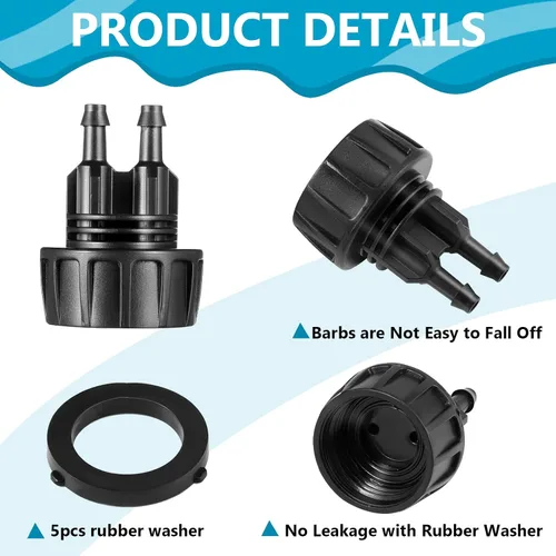 Miniatura 4 de Paquete de 5 adaptadores de manguera de riego por goteo, adaptador de manguera de riego por goteo, conector de grifo con arandelas para sistema