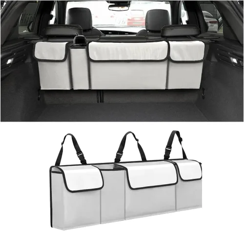 AUCELI Organizador de Maletero para Auto, Organizador Colgante Grande para Asiento Trasero con Correas Ajustables, Bolsa de Carga Plegable