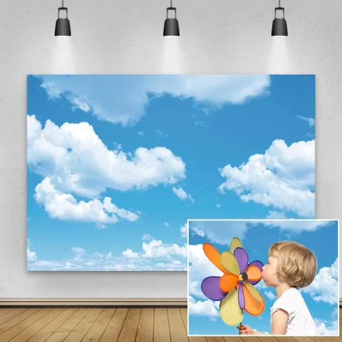 Miniatura 2 de Yeele - Telón de fondo de fotos de cielo azul, nubes blancas de 10 x 8 pies, primavera, sol, cielo, nubes, fondo de fotografía, fondo de fotografía