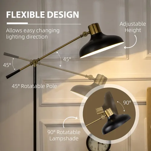 Miniatura 4 de HOMCOM Lámparas de pie ajustables para sala de estar, lámpara de pie para dormitorio con brazo de equilibrio, cabeza y altura ajustables, lámpara