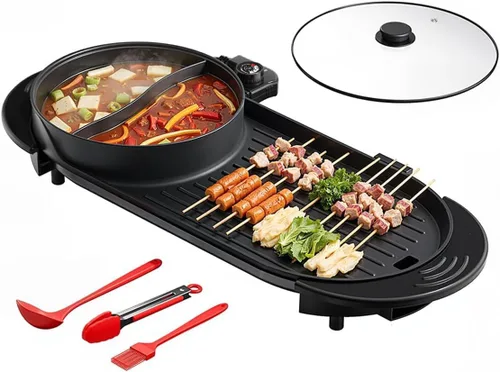 AORAN - Combo de parrilla eléctrica y hot pot de 2200W con control de zona dual, sartén antiadherente Yin-Yang grande de 26.6 pulgadas, parrilla BBQ