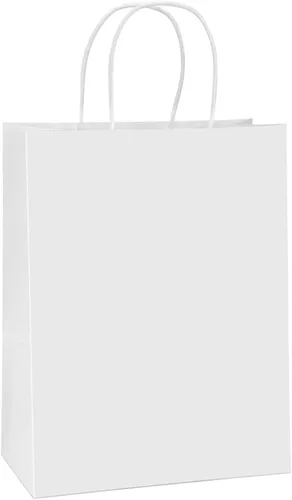 BagDream Bolsas de papel de 10 x 5 x 13 pulgadas, 100 bolsas de regalo de papel kraft blancas con asas a granel, para compras, mercancía, venta al