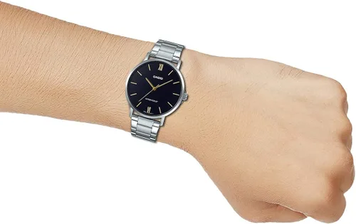 Miniatura 5 de Casio MTP-VT01D-1B Reloj analógico de 3 manos para hombre de acero inoxidable minimalista esfera negra