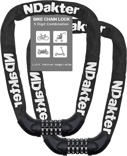 Miniatura 45 de NDakter Cerradura de cadena para bicicleta, combinación de 5 dígitos, resistente, antirrobo, cerradura de bicicleta de seguridad