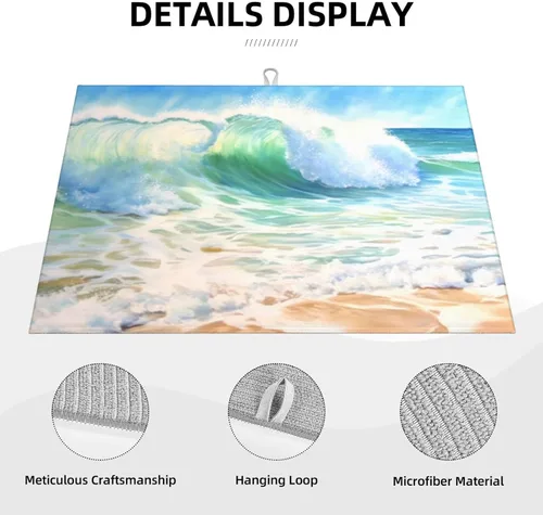 Miniatura 4 de Alfombrillas grandes de secado de platos para encimera de cocina, tapete de secado de cocina de microfibra, almohadilla de drenaje XL, tapete Playa