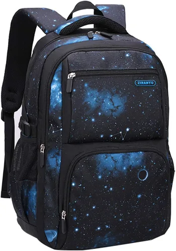 Miniatura 14 de JiaYou Mochila de galaxia con patrón espacial para niños, primaria, junior, escuela secundaria, mochila para computadora portátil, azul azul