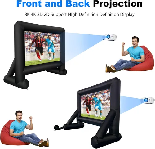 Miniatura 5 de GZKYYLEGS 14 pies de pantalla de proyector de película inflable para interiores y exteriores con bolsa de transporte para proyección frontal