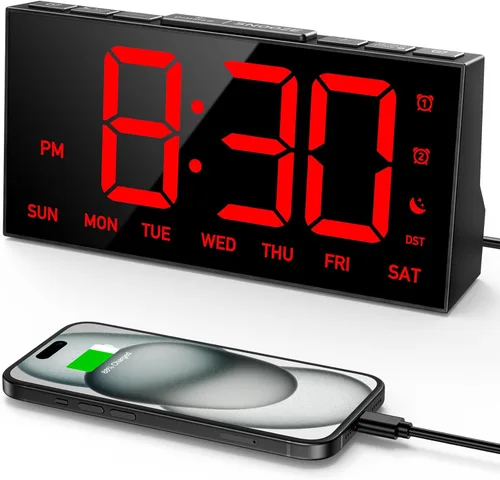 Miniatura 7 de GOLOZA Relojes Despertadores Digitales para dormitorios, reloj digital con 4 niveles de brillo + apagado, dobles alarmas personalizables, puerto