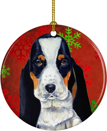 Miniatura 92 de Caroline's Treasures Bulldog English - Copos de nieve rojos y verdes, adorno de cerámica de Navidad, decoración colgante para el hogar, Navidad