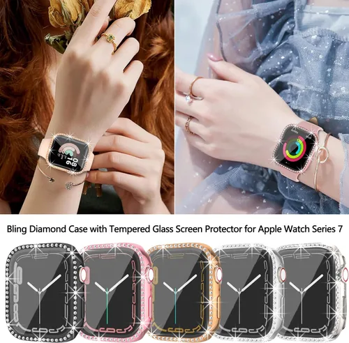 Miniatura 7 de Paquete de 5 fundas brillantes para Apple Watch de 1.575 pulgadas SE 3 (2025)/SE 2/SE/Series 6/5/4 con protector de pantalla de vidrio templado