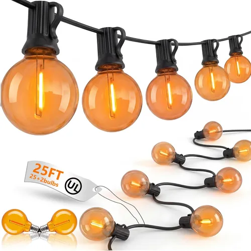 Miniatura 20 de Guirnalda de luces LED para exteriores, G40, de 25 pies, impermeable, con 27 bombillas inastillables, luces colgantes de decoración de Navidad al