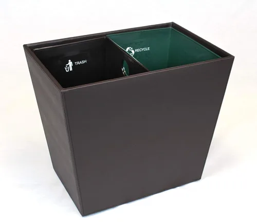 Miniatura 5 de Papelera de reciclaje, cuero sintético con revestimientos clasificados de fuego codificados de doble color. 14.25 "x 9.5" x 12" Negro