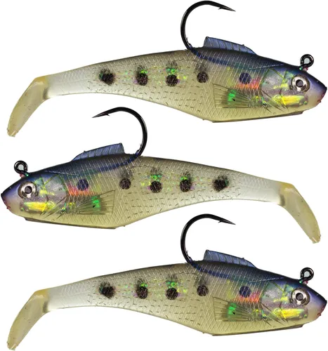 Señuelos de Cabeza de Plomo Pre-Aparejados de Cola de Paleta Swim Shad 3PCS 4" 1oz Cebo Suave de Plástico Swimbait para Agua Dulce y Salada