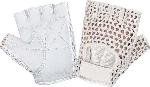 Guantes de cuero sin dedos para levantamiento de pesas, ejercicio para silla de ruedas, color blanco W 1061