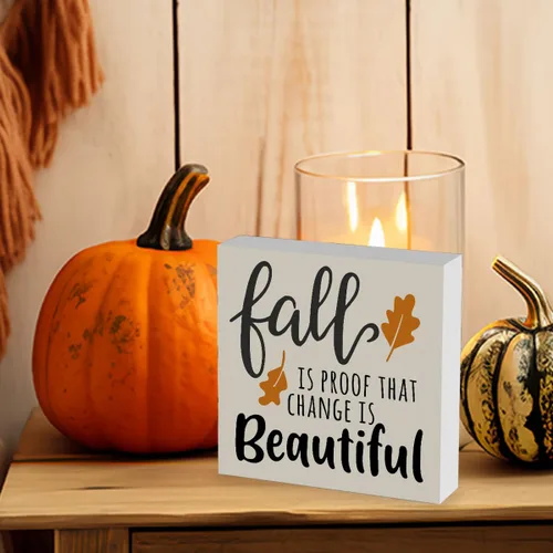 Miniatura 5 de Letrero rústico de madera con texto en inglés "Fall is Proof That Change is Beautiful", decoración de obra de arte de otoño y Acción de Gracias