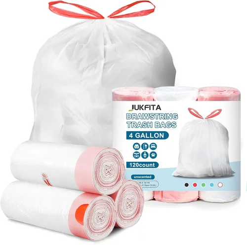 Miniatura 12 de Bolsas de basura de 4 galones con cordón, 100 unidades, extra fuertes, pequeñas, sin perfume, para baño, baño, oficina, cocina, color rojo