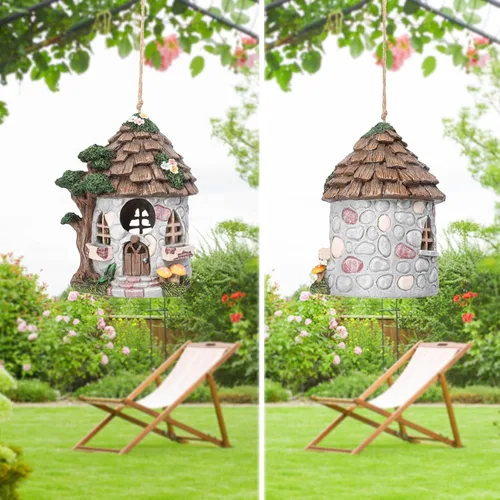 Miniatura 5 de Yinns Casa de pájaros de resina para exteriores, casas de pájaros para exteriores para anidar pájaros silvestres, casas decorativas de piedra