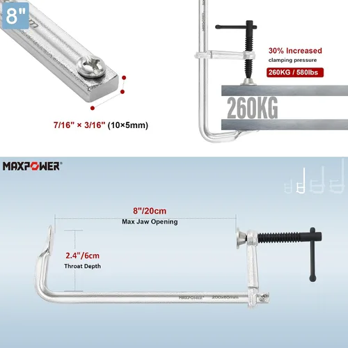Miniatura 6 de MAXPOWER Abrazaderas F de servicio ligero para soldadura de 4", 8", 8" y 12", paquete de 4