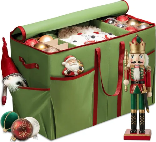 Miniatura 19 de ZOBER - Caja de almacenamiento para adornos navideños, con capacidad para 64 adornos, dos cremalleras, no tejido, a prueba de rasgaduras, 2-Verde