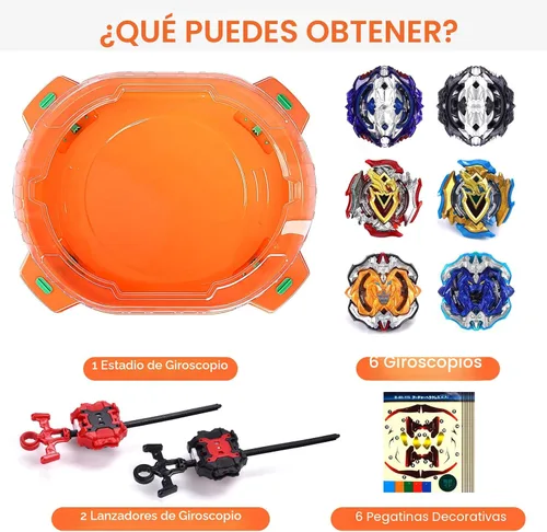Miniatura 6 de COCOFOX Juego de Juguetes Battling Top Burst, 6 Battling Tops, 2 Lanzadores y 1 Estadio, Juguetes para Niños y Niñas de 6 Años en Adelante (Naranja)