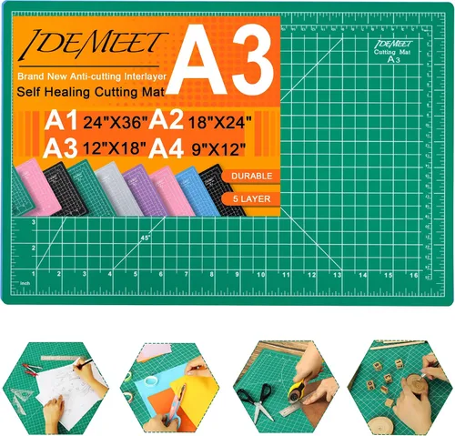 Miniatura 19 de Estera de corte autocurativa de 9"x12" de densidad mejorada, alfombrilla de corte rotatoria Idemeet para manualidades, protector de mesa de 5 capas