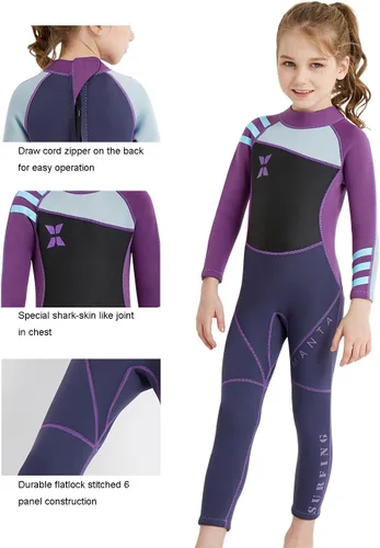 Miniatura 18 de DIVE & SAIL Traje de neopreno de 0.098 in para niños, manga larga, protección UV, traje de baño térmico