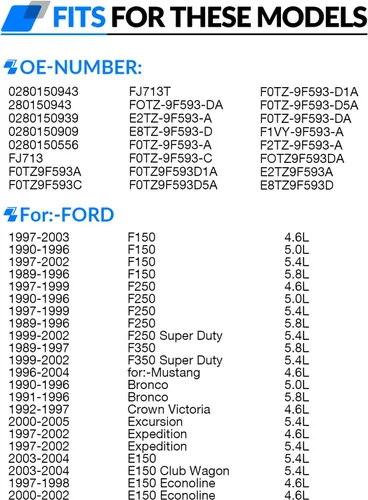 Miniatura 2 de Injectores de combustible mejorados 0280150943 Compatible con:-Ford F150 4.6L 1997-2003 5.4L 1997-2002 Para:-Mustang 1996-2004 F250 F350 E150 E250