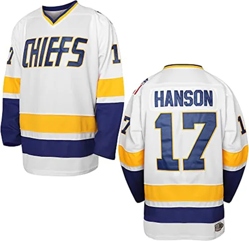 Miniatura 8 de Hanson Brothers - Camiseta de hockey 16 Charlestown Chiefs 17 Jeff Slap Shot 18, camiseta de hockey de película, azul, blanco, S-3XL