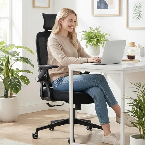 Miniatura 9 de Silla de oficina ergonómica, sillas de escritorio cómodas de 350 libras con reposacabezas ajustable y soporte de espalda lumbar, sillas de negro