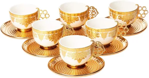 Miniatura 2 de Juego de 6 tazas de café turco, tazas de porcelana, juego de servicio de catering y decoración de cocina será un buen regalo para otros (dorado)