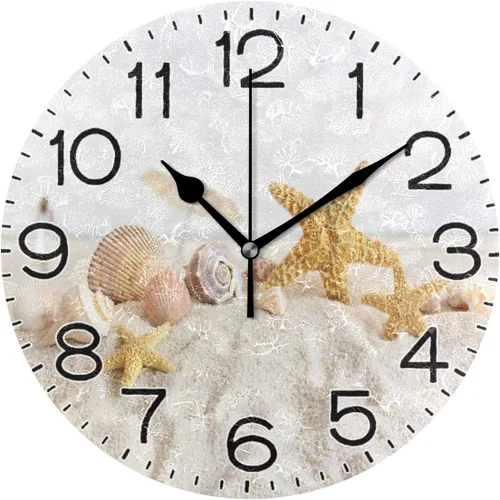 Miniatura 11 de ALAZA Reloj de pared con ondas de playa, funciona con pilas, sin tictac, de cuarzo, analógico, rústico, rústico, reloj redondo, decoración retro
