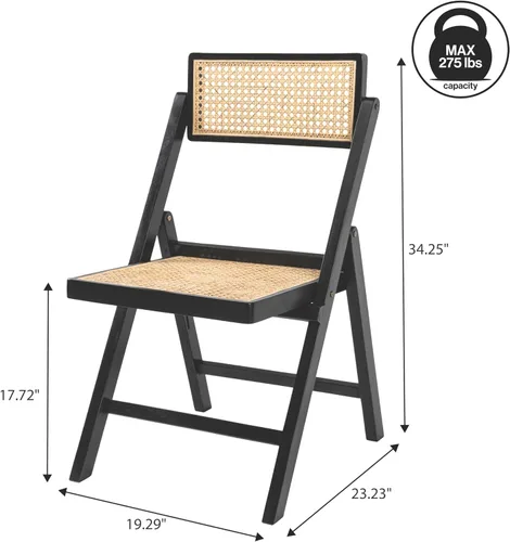 Miniatura 3 de JONATHAN Y Theo FLD1000C-SET2 - Juego de 2 sillas plegables de madera de teca y ratán para comedor y sala de estar, asientos portátiles sin brazos