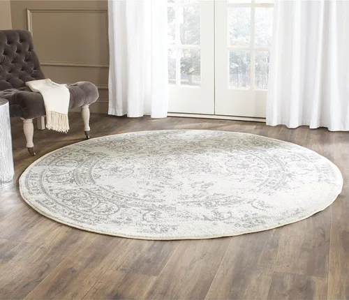 Miniatura 6 de SAFAVIEH Colección Adirondack Alfombra de Área - 4' Redonda, Marfil y Plata, Diseño Oriental Envejecido, No Desprende Pelusa y de Fácil Cuidado