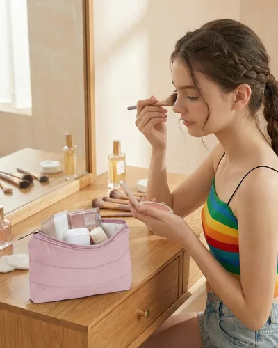 Miniatura 6 de Wandering Nature Bolsa de maquillaje pequeña, paquete de 2 bolsas de cosméticos para bolso, bolsa de maquillaje acolchada acolchada, bonita bolsa