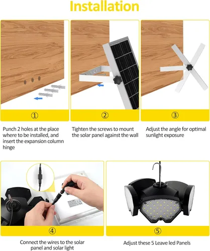 Miniatura 7 de T-SUN Luz Solar para Cobertizo Interior y Exterior, 1200LM 156LED Luz Colgante con Sensor de Movimiento con 5 Modos de Iluminación y Control Remoto